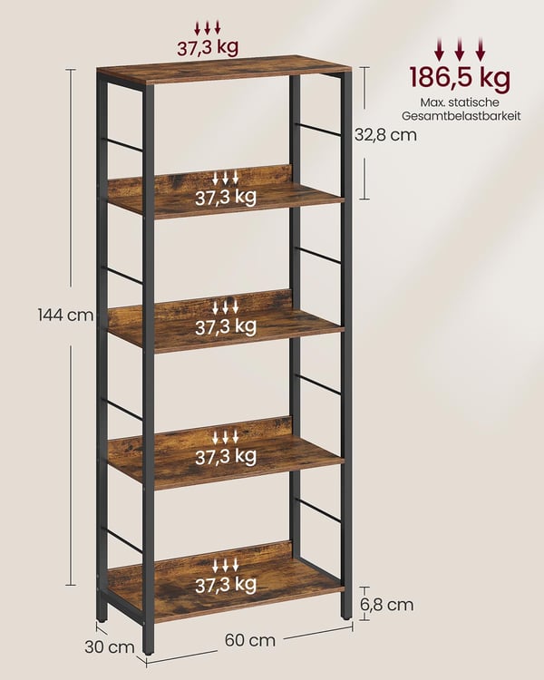 Bogreol, 30x60x144 cm, Brun