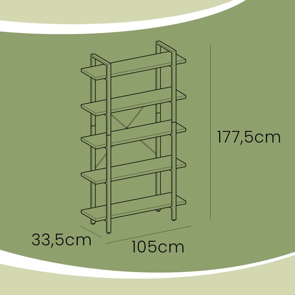 Bokhylle, 33,5x105x177,5 cm, Brun