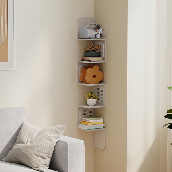 Hjørnehylde, 20x20x126 cm, Beige
