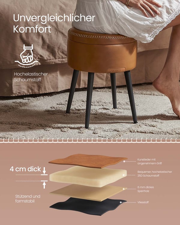 Rund puff krakk, 38,2x44,4 cm, Brun