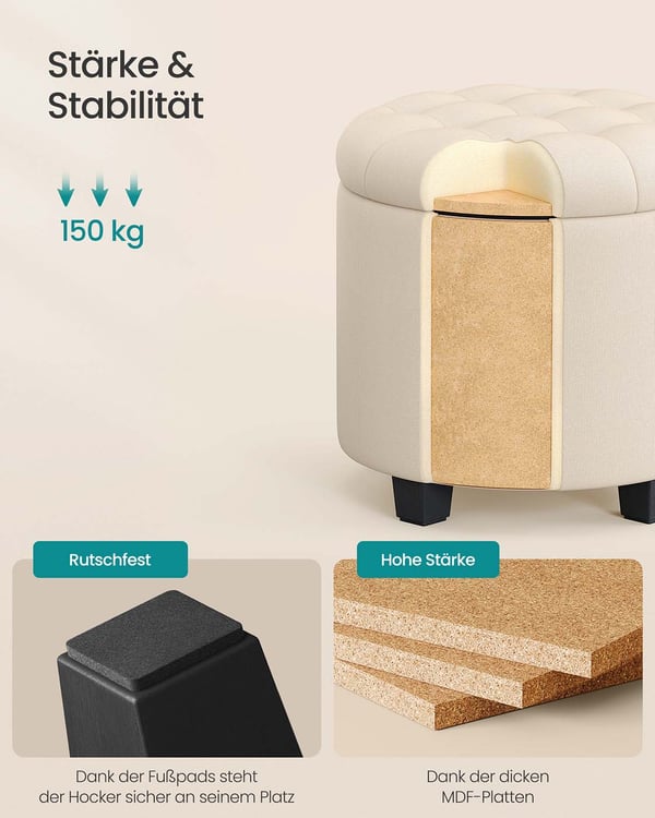 Oppbevaringspuff, 45x45x44,5 cm, Beige