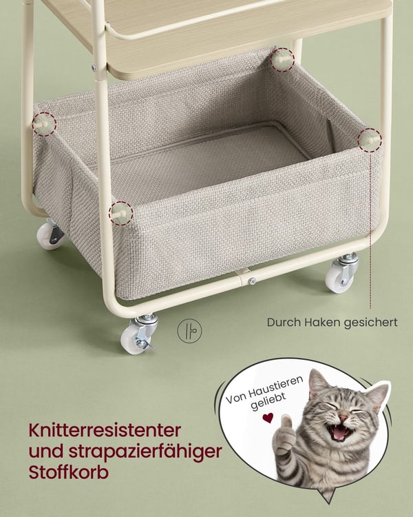 Serveringsvogn, 43x30x81 cm, Beige, stof
