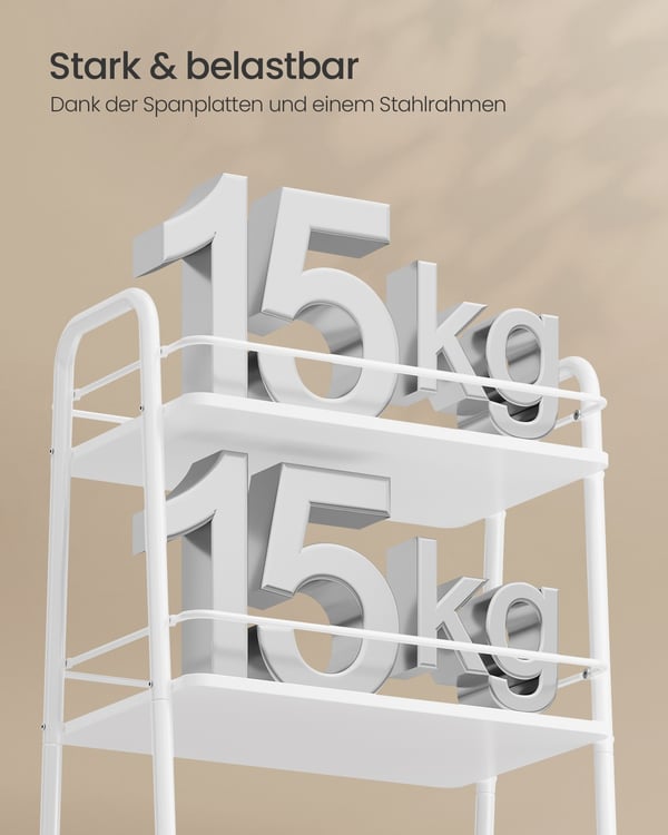 Serveringsvogn, 43x30x81 cm, hvid-brun, stofopbevaring