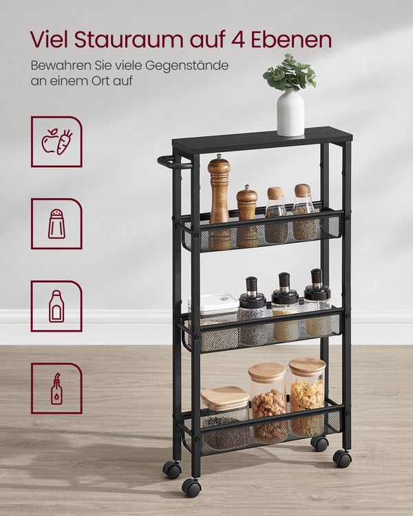Serveringsvagn, 13x45,4x77 cm, svart