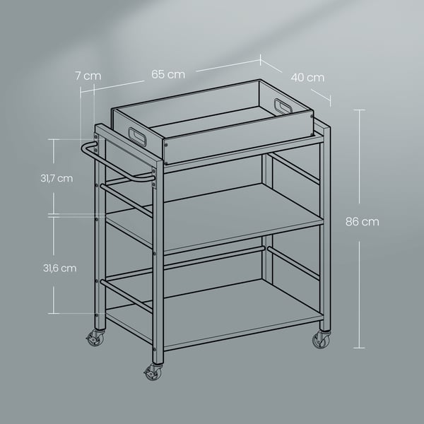 Serveringsvogn, 65x40x86 cm, Brun Sort, Metalstel