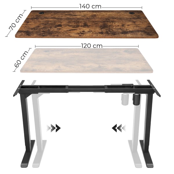 Skrivebordsstel, Elektrisk Skrivebordsstel, 115x60x71-112 cm, Sort