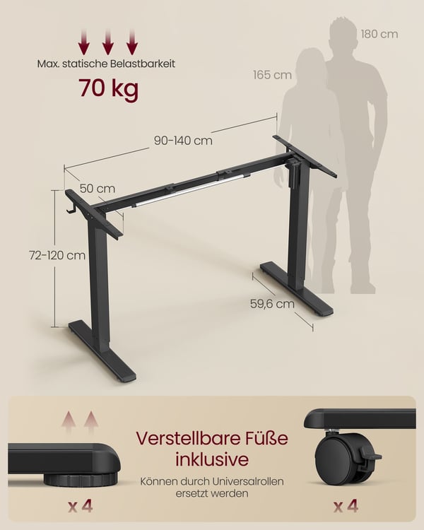Elektrisk Højdejusterbart Skrivebordsstel, 58,5x80-150x72-118 cm, Sort