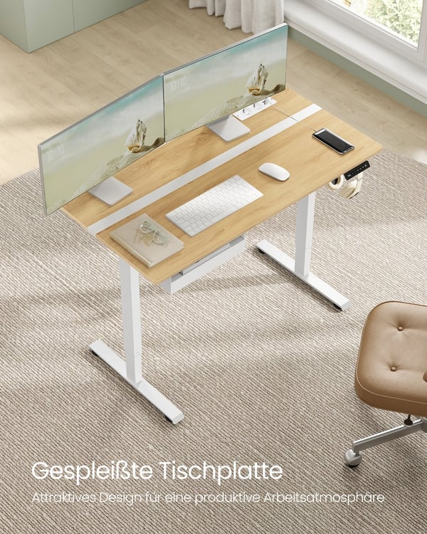 Elektrisk højdejusterbart skrivebord, 60x140 cm, Gul egetræ