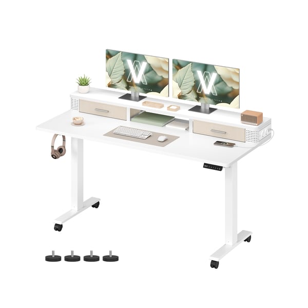Elektrisk Højdejusterbart Skrivebord, 60x140x72-120 cm, Hvid