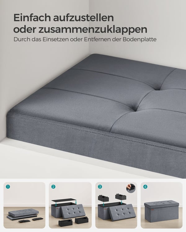 Opbevaringsbænk, 38x76x38 cm, Grå