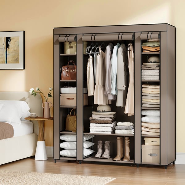 Klesgarderobe, XXL sammenleggbar garderobe, 45x150x175 cm, Taupe