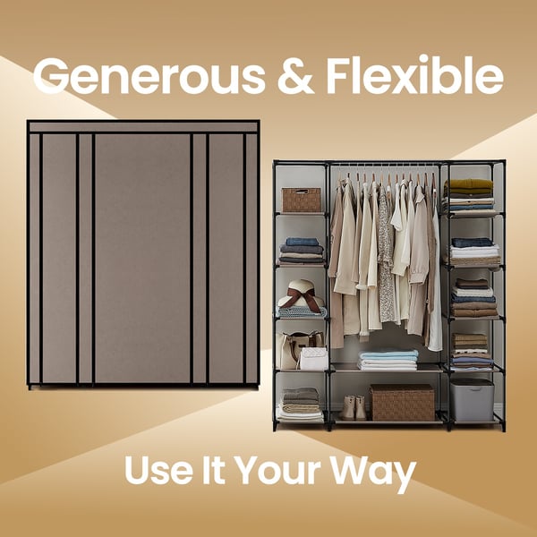 Klesgarderobe, XXL sammenleggbar garderobe, 45x150x175 cm, Taupe
