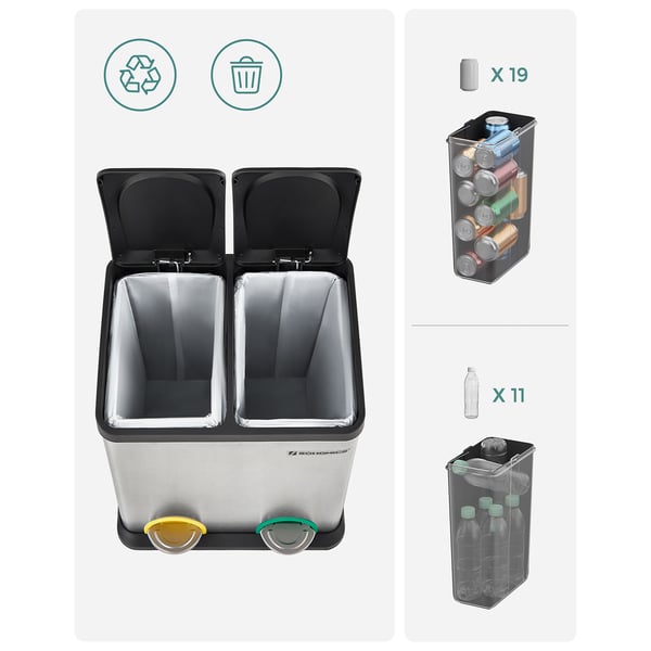 Søppelbøtte, 39,5x48x30,5 cm, Sølv
