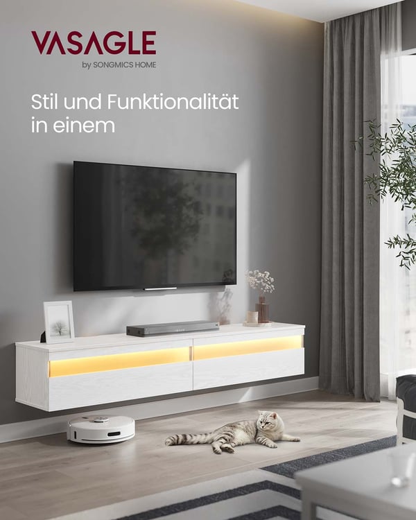 TV-bord, 178x35x30 cm, Hvid