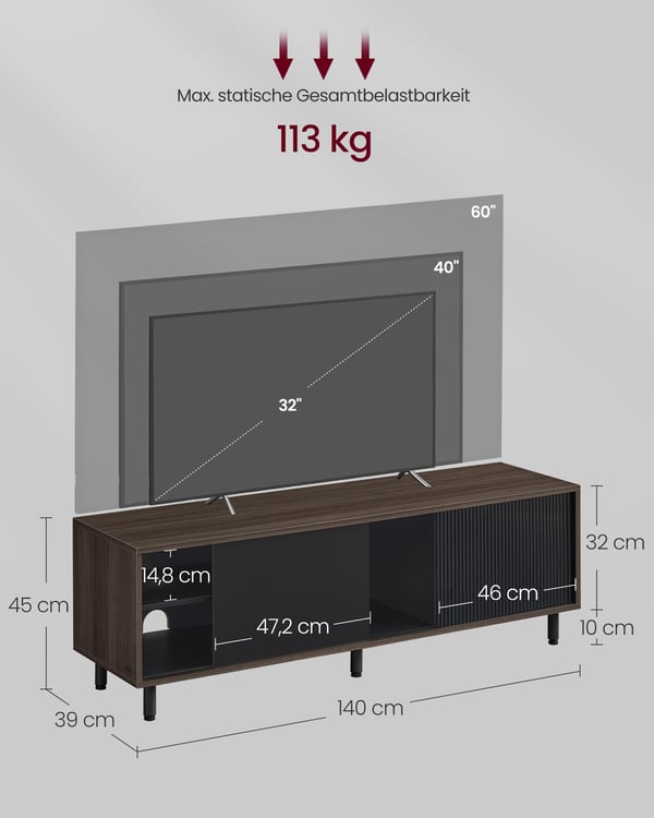 TV-skab, 140x39x45 cm, brun