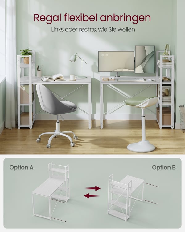 Skrivebord, 56x120x120 cm, Hvid