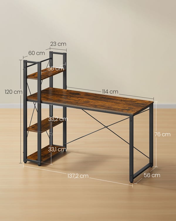 Skrivebord, 56x137,2x120 cm, Brun Svart