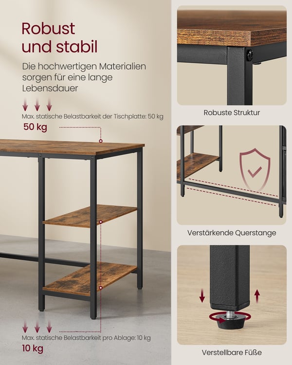 Skrivebord, 60x140x76 cm, Brun