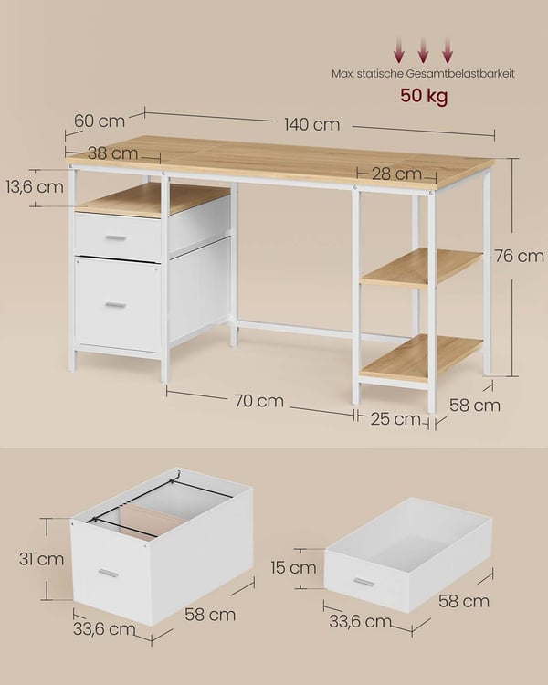 Skrivebord, 140x60x76 cm, Brun