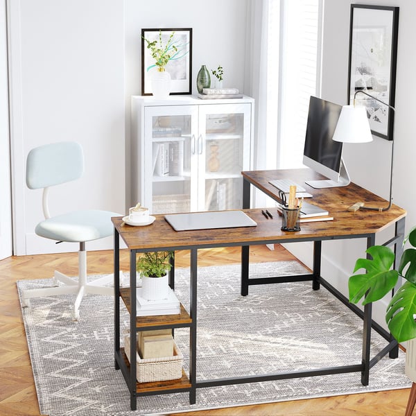 Datamaskinbord, L-formet hjørneskrivebord, 138x138x75 cm, brun svart