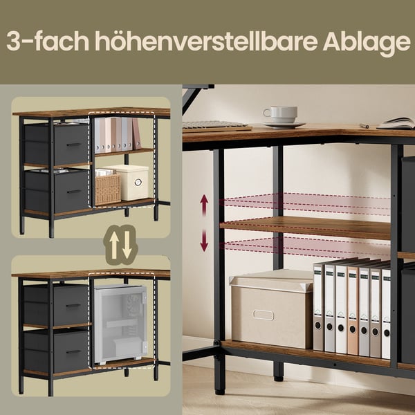 L-formet skrivebord, 105,1x135,1x89,6 cm, Brun
