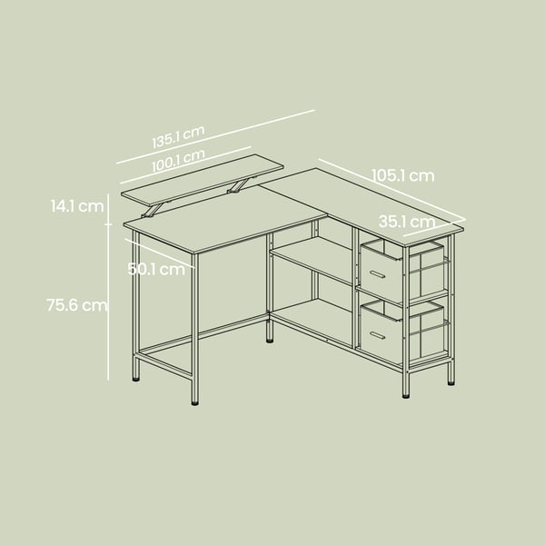 L-formet skrivebord, 105,1x135,1x89,6 cm, Brun