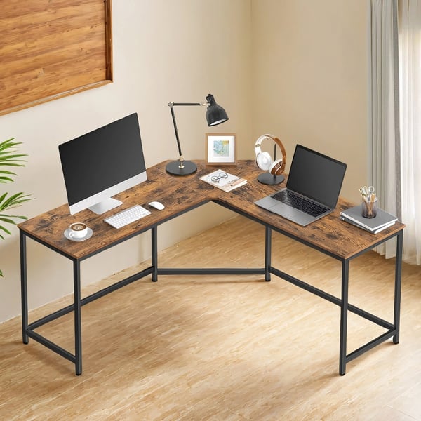Skrivebord til computer, 149,1x149,1x76,1 cm, brun