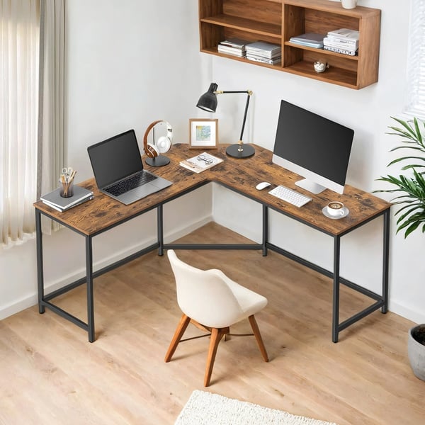 Skrivebord til computer, 149,1x149,1x76,1 cm, brun