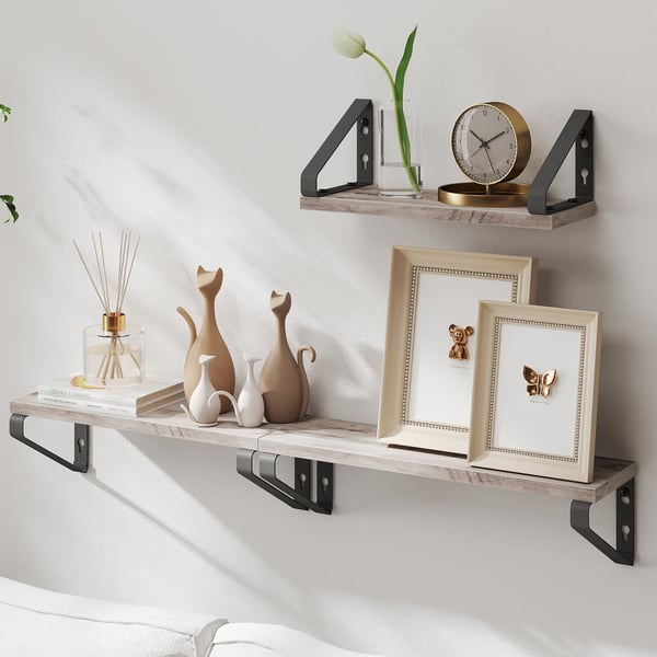 Vegghyllesett, 3 deler, 12x30x11 cm, 12x35x11 cm, 12x40x11 cm, Greige