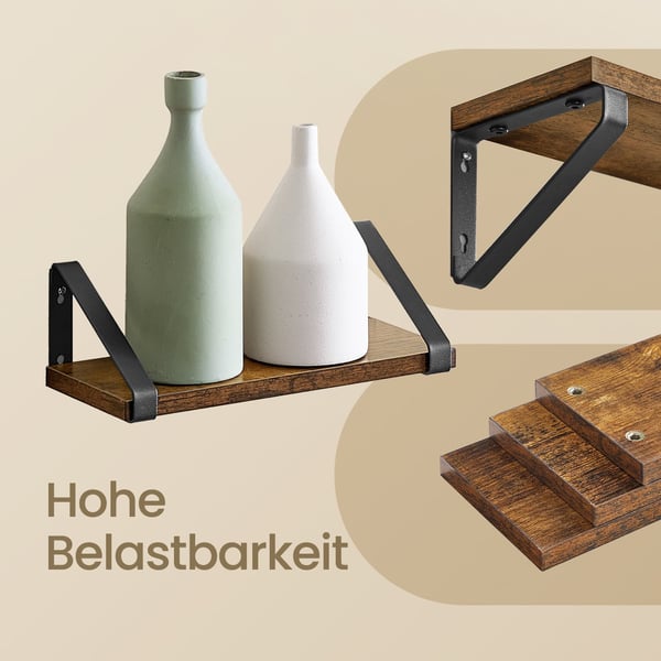Vegg­hyller, 12x30x11 cm, 12x35x11 cm, 12x40x11 cm, brun svart