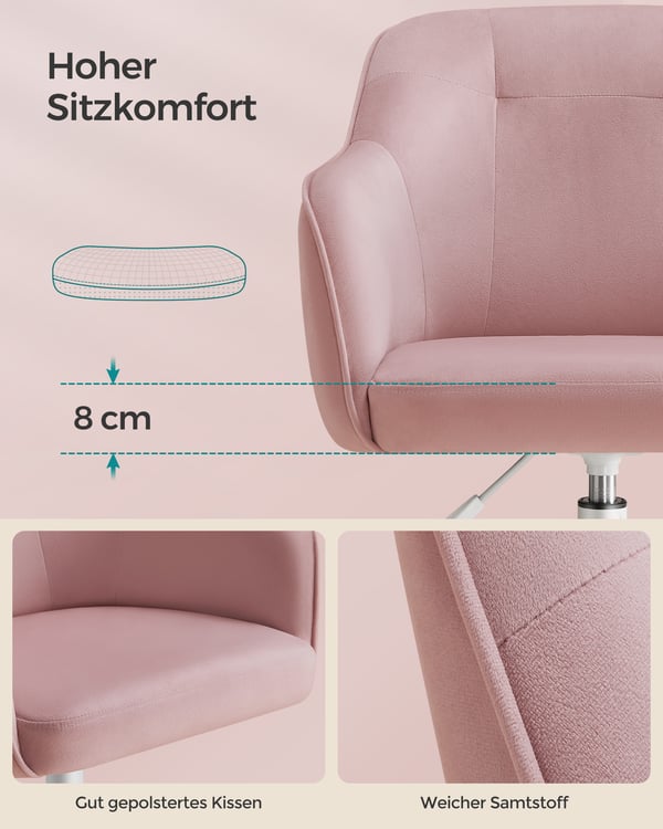 Kontorstol, 64x64x83-93 cm, Pink