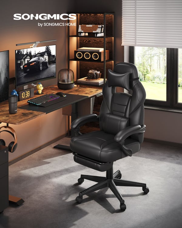 Gamingstol, Ergonomisk, Justerbar, 90-135° Hellning, Svart Rød