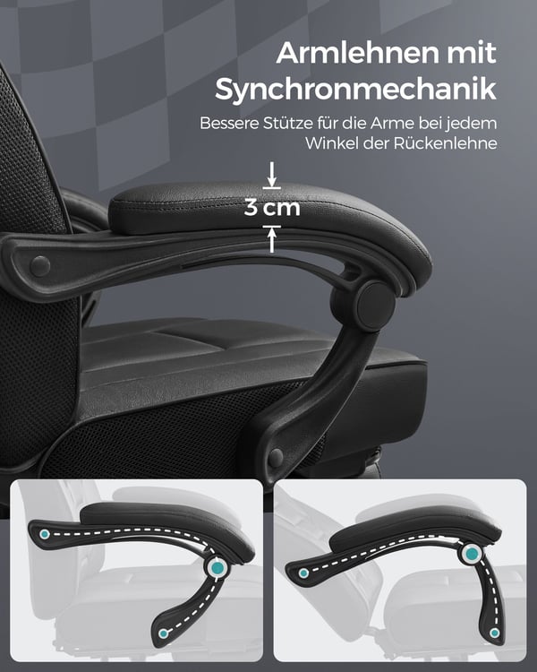 Gamingstol, Ergonomisk, Justerbar, 90-135° Hellning, Svart Rød