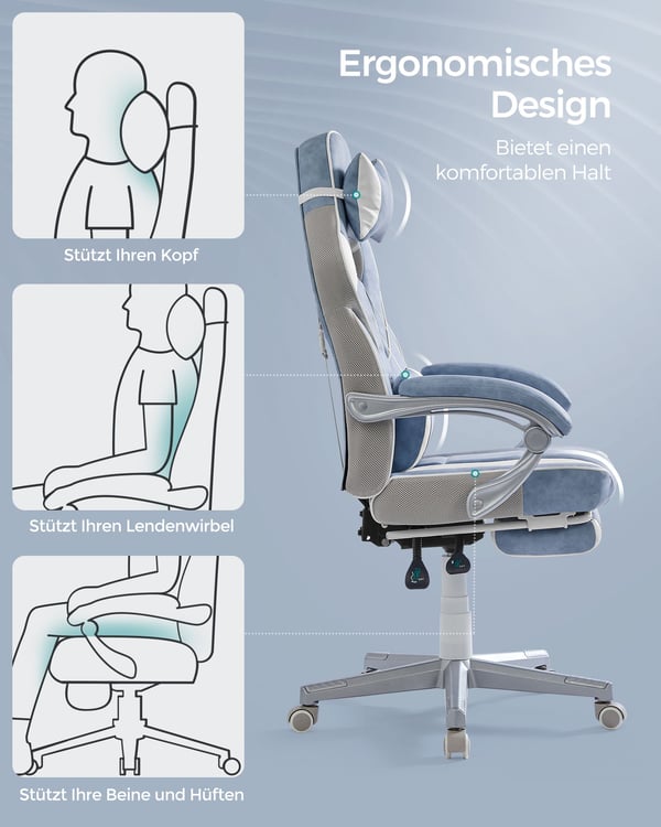 Gamingstol, justerbar, ergonomisk, 90-135° lænbar, sort rød