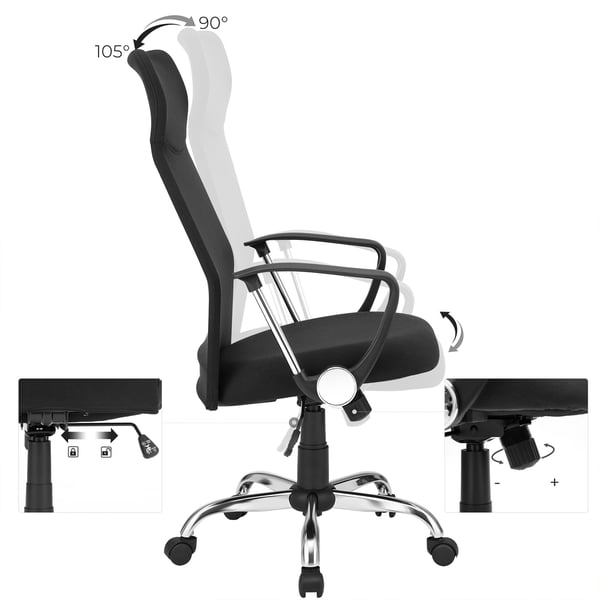 Kontorstol, Ergonomisk Svingstol, 63x63x110-120 cm, Svart
