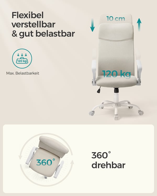 Kontorstol, 64x64x110-120 cm, Beige