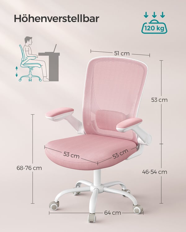 Kontorstol, 64x64x99-107 cm, Rosa