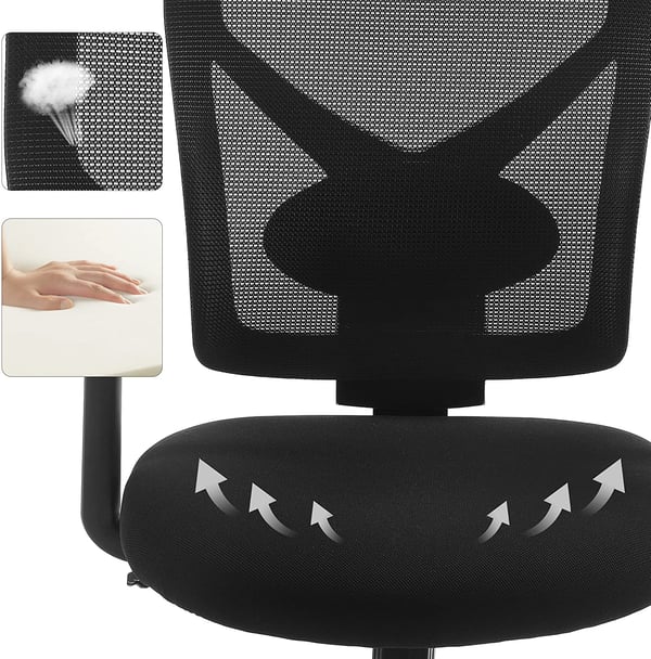 Kontorstol, ergonomisk nettstol med svingfunksjon, 53x52x110,5 cm, svart