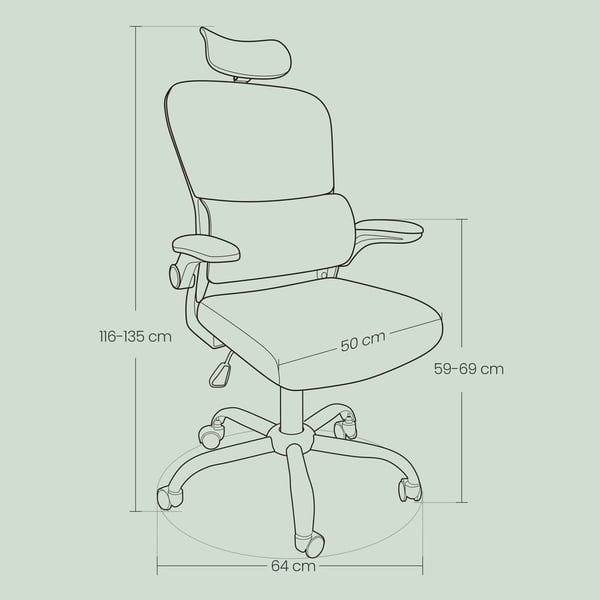 Kontorstol, 64x71,5x116-135 cm, Sort
