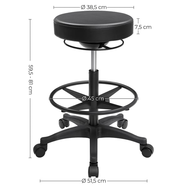 Kontorstol, Ergonomisk Arbejdsstol, 51,5x59,5-81 cm, Sort