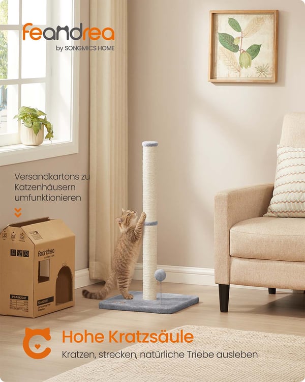 Kissankynsien raapimispuu, 40x40x85 cm, Harmaa