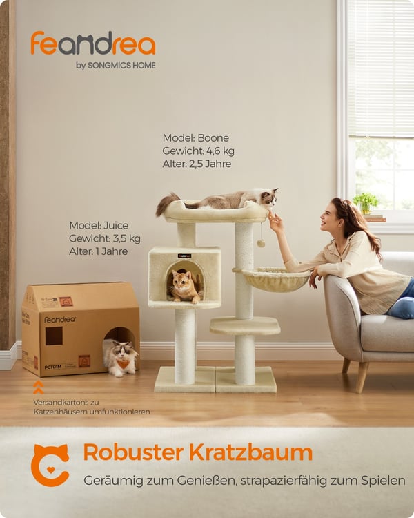 Klatretræ til katte, 70x60x107 cm, Beige