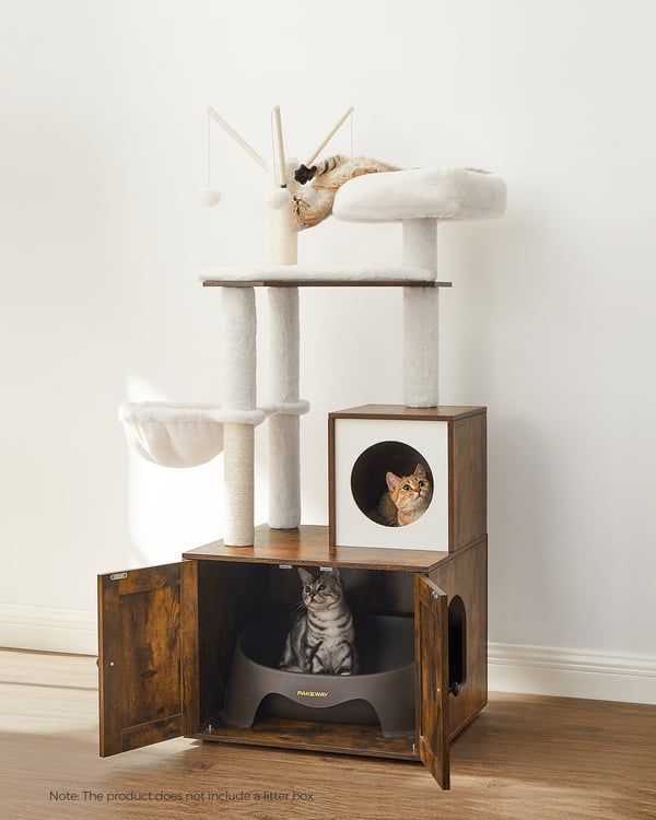 Klatrestativ for katt med kattedo, 57,5x50x140 cm, Brun