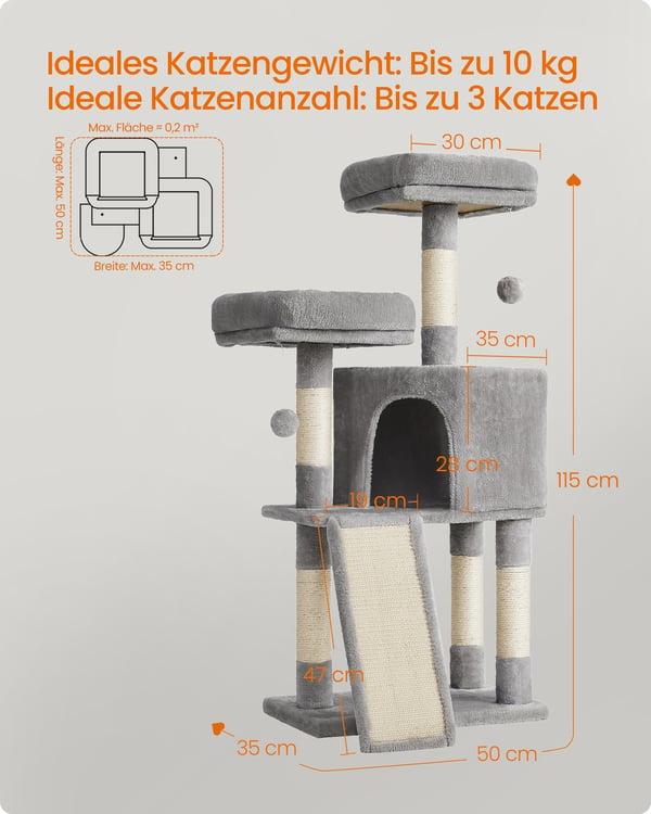 Kattträd, 50x35x115 cm, Grå