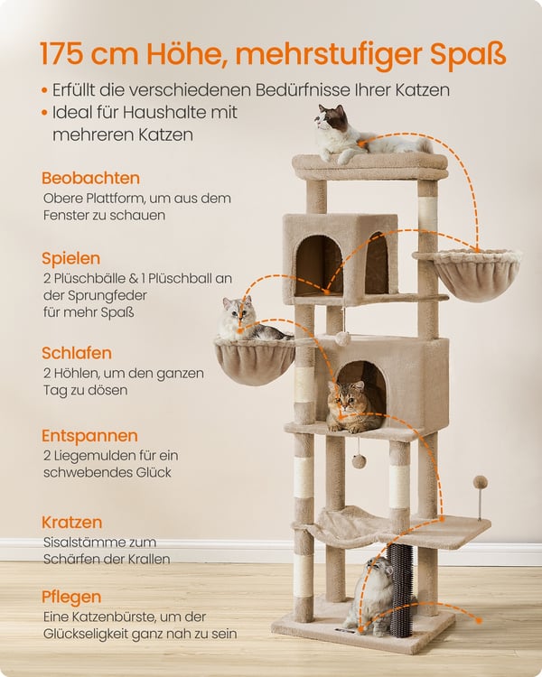 Klatrestativ for katt, 57x45x175 cm, Brun