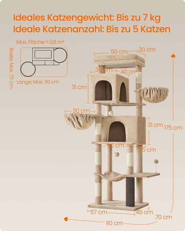 Klatrestativ for katt, 57x45x175 cm, Brun
