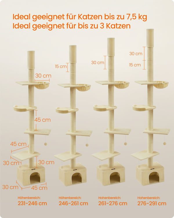 Kattetre, 45x30x231-291 cm, Beige