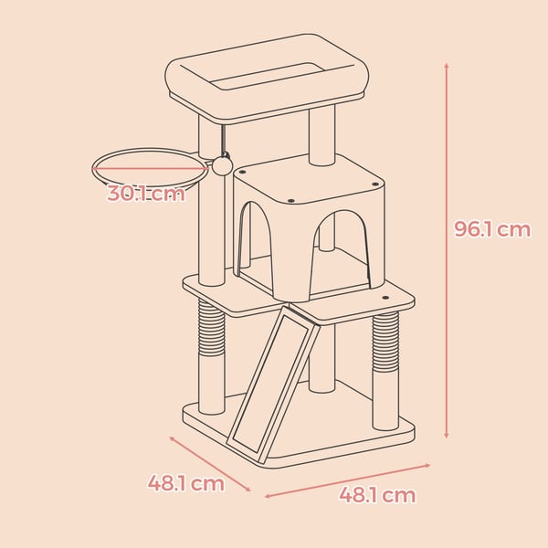 Klatrestativ for katt, 48,1x48,1x96,1 cm, Hvit