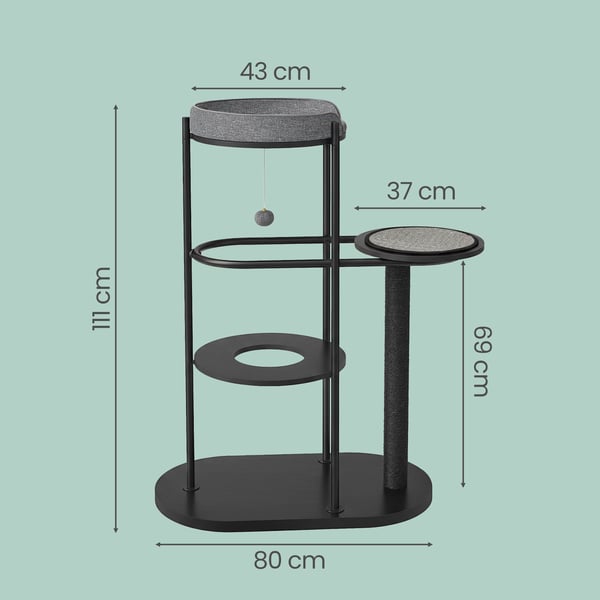 Kattetårn 80x43x107 cm Sort, metal