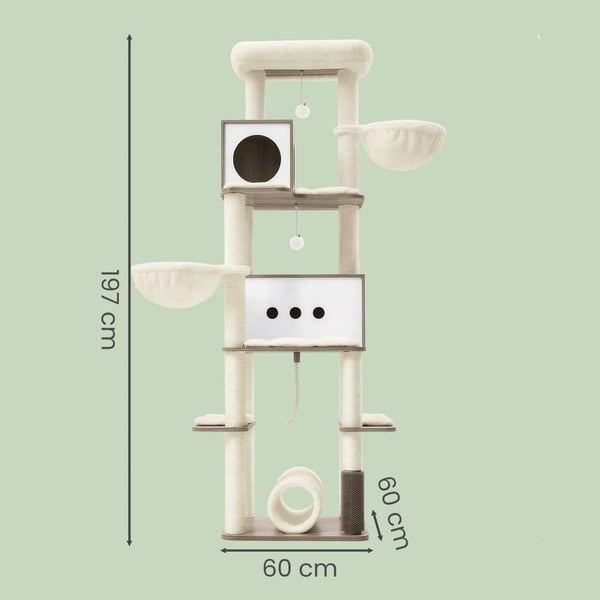 Kattställning, 60x60x197 cm, greige, flerplans kattmöbel